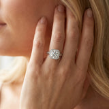 White gold Cushion Halo Round Solitaire Milgrain Engagement Ring_8
