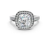 White gold Cushion Halo Solitaire Diamond Ring with Pave Band and Bezel Setting_49