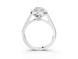 White gold Cushion Halo Solitaire Diamond Ring with Pave Band and Bezel Setting_52