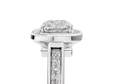 White gold Cushion Halo Solitaire Diamond Ring with Pave Band and Bezel Setting_53