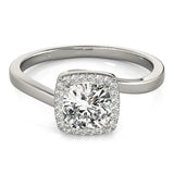 White gold Cushion Halo Solitaire Engagement Ring with Round Diamond and Four-Prong Setting 1