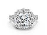 White gold Cushion Halo Split Shank Diamond Engagement Ring with Pave Band and Four-Prong Setting_55