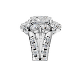 White gold Cushion Halo Split Shank Diamond Engagement Ring with Pave Band and Four-Prong Setting_58
