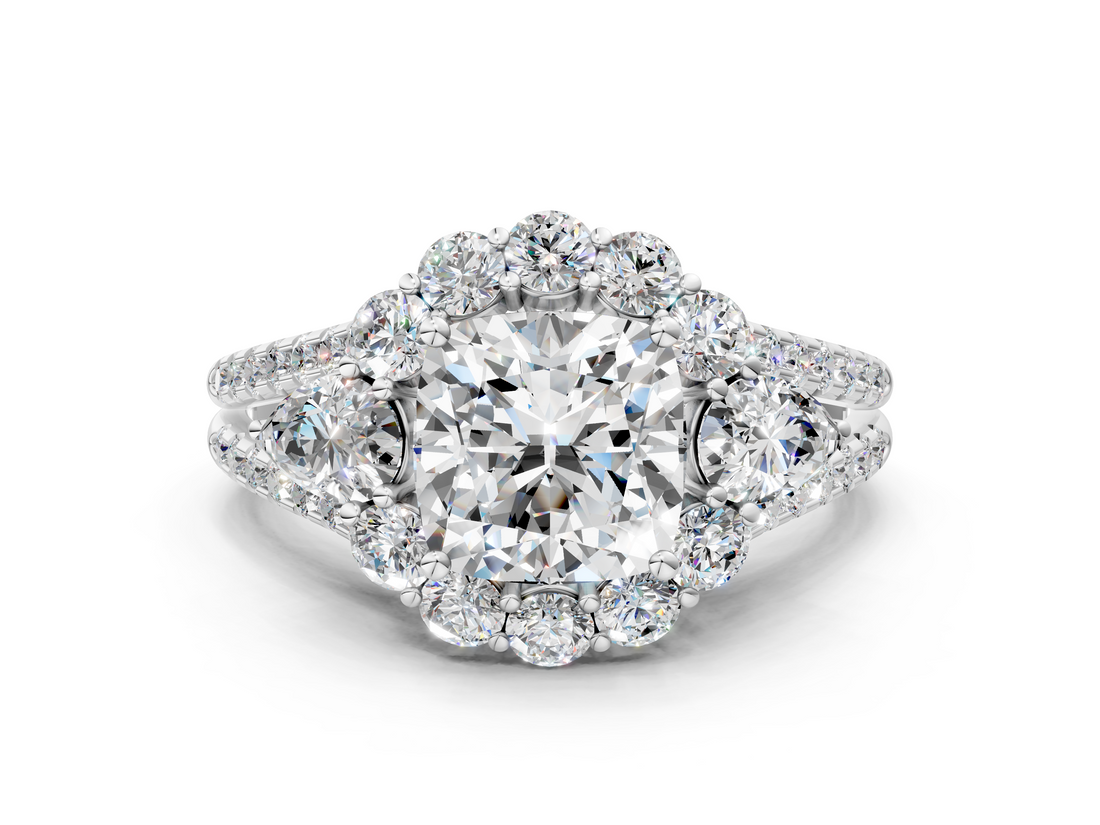 White gold Cushion Halo Split Shank Diamond Engagement Ring with Prong Setting_20