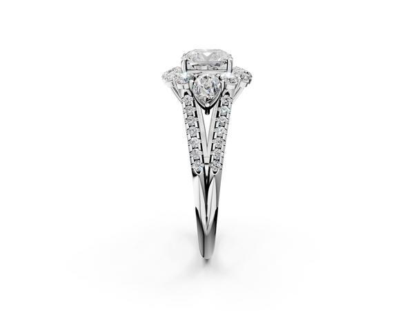 White gold Cushion Halo Split Shank Diamond Engagement Ring with Prong Setting