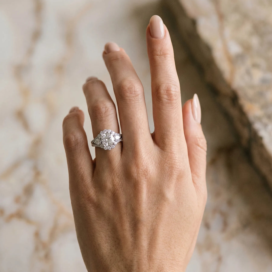 White gold Cushion Halo Split Shank Diamond Engagement Ring with Prong Setting
