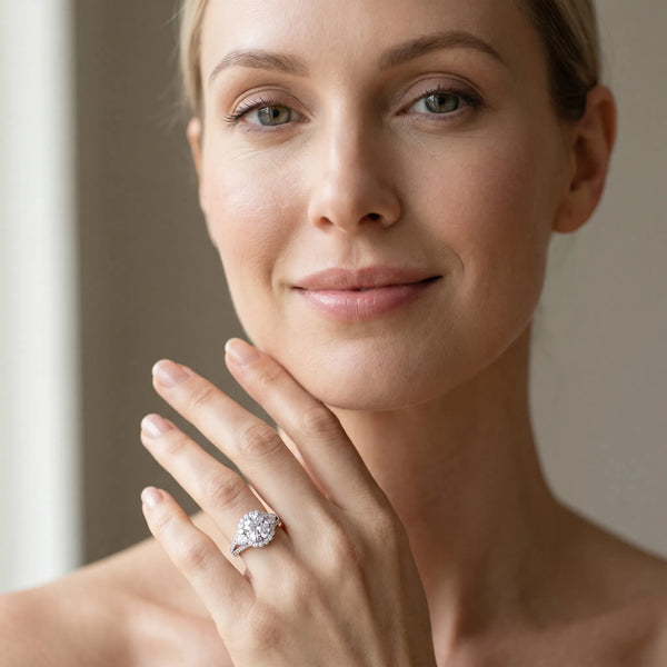 White gold Cushion Halo Split Shank Diamond Engagement Ring with Prong Setting