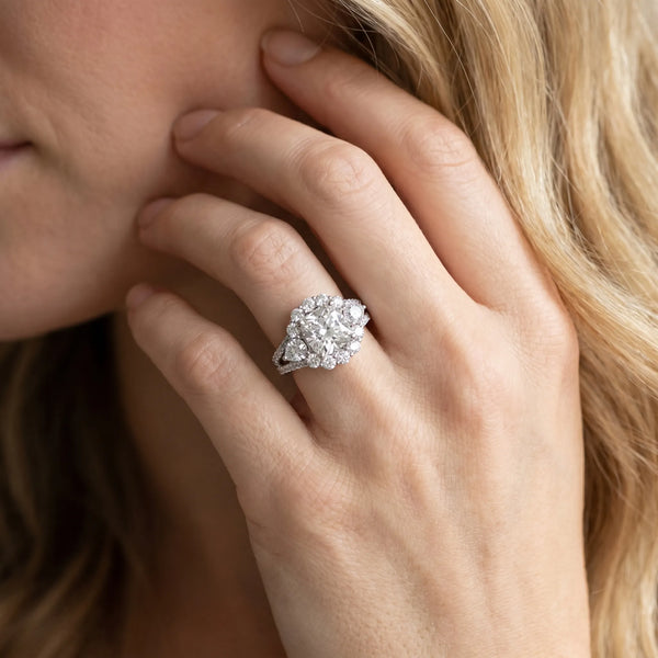 White gold Cushion Halo Split Shank Diamond Engagement Ring with Prong Setting