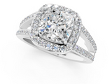 White gold Cushion Halo Split Shank Diamond Ring with Four-Prong Setting_37