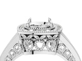 White gold Cushion Halo Split Shank Diamond Ring with Milgrain Prong Setting_10