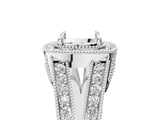 White gold Cushion Halo Split Shank Diamond Ring with Milgrain Prong Setting_11