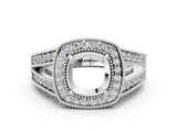 White gold Cushion Halo Split Shank Diamond Ring with Milgrain Prong Setting_6