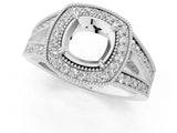 White gold Cushion Halo Split Shank Diamond Ring with Milgrain Prong Setting_7
