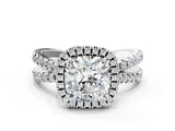 White gold Cushion Halo Split Shank Diamond Ring with Pavé Setting_26