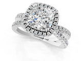 White gold Cushion Halo Split Shank Diamond Ring with Pavé Setting_28