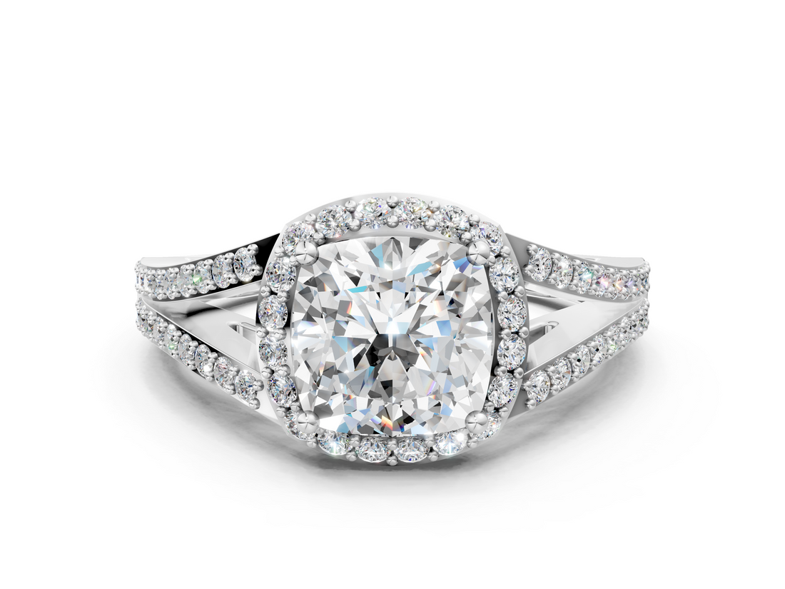 White gold Cushion Halo Split Shank Diamond Ring with Prong Setting_20