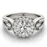 White gold Cushion Halo Split Shank Milgrain Diamond Ring 1