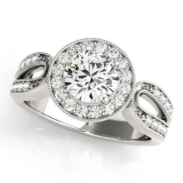 White gold Cushion Halo Split Shank Milgrain Diamond Ring