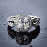White gold Cushion Halo Split Shank Milgrain Diamond Ring_9