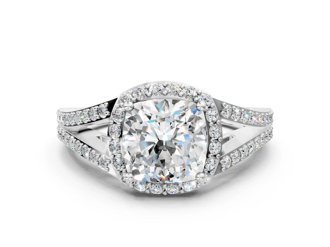 White gold Cushion Halo Split Shank Pave Diamond Ring with Four-Prong Setting_49