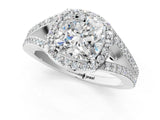 White gold Cushion Halo Split Shank Pave Diamond Ring with Four-Prong Setting_50