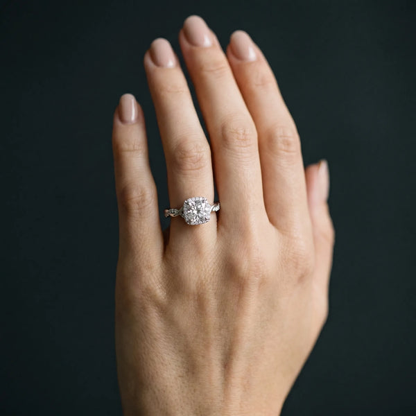 White gold Cushion Halo Twist Band with Four-Prong Setting