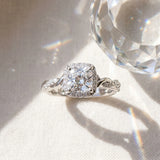 14K White Gold Halo Twist Band with Four-Prong Setting
