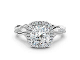 14K White Gold Halo Twist Band with Four-Prong Setting