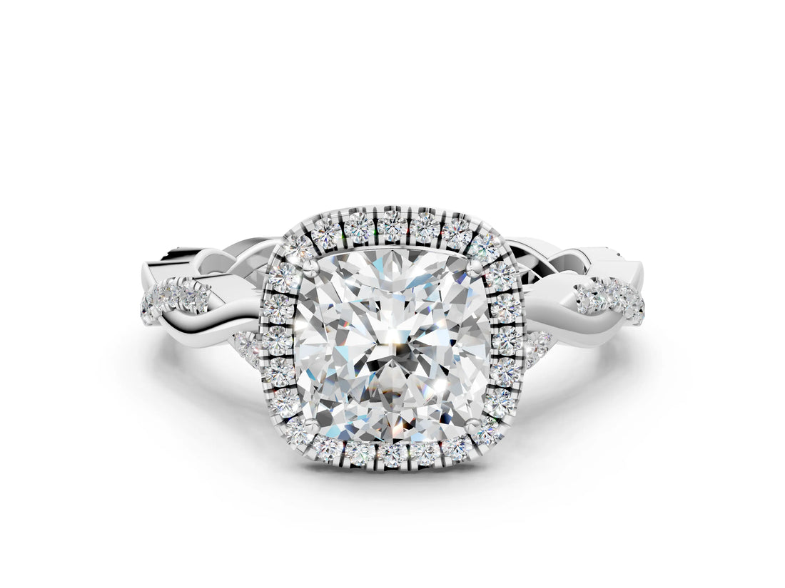 White gold Cushion Halo Twist Band with Four-Prong Setting_191