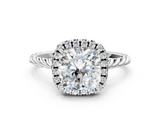 White gold Cushion Halo Twisted Band Four-Prong Diamond Ring_20