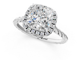 White gold Cushion Halo Twisted Band Four-Prong Diamond Ring_20