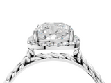 White gold Cushion Halo Twisted Band Four-Prong Diamond Ring_24