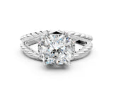 White gold Cushion Halo Twisted Band Four-Prong Ring_32
