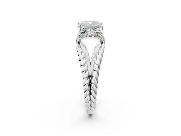 White gold Cushion Halo Twisted Band Four-Prong Ring