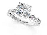 White gold Cushion Milgrain Bezel Diamond Engagement Ring with Solitaire Prong Setting_181