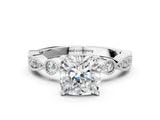 White gold Cushion Milgrain Bezel Diamond Engagement Ring with Solitaire Prong Setting_182