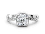 White gold Cushion Milgrain Marquise Diamond Twist Band Ring_38