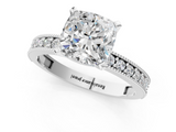 White gold Cushion Milgrain Pave Diamond Engagement Ring with Four-Prong Setting_171