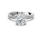 White gold Cushion Milgrain Pave Diamond Engagement Ring with Four-Prong Setting_171
