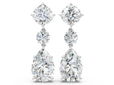 White gold Cushion, Round and Pear Diamond Three-Stone Drop Earrings