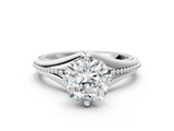 White gold Cushion Solitaire Beaded Band Six-Prong Setting
