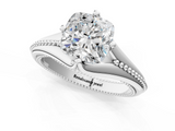 White gold Cushion Solitaire Beaded Band Six-Prong Setting_5