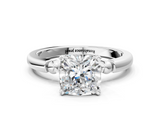 White gold Cushion Solitaire Beaded Band with Four-Prong Setting_69