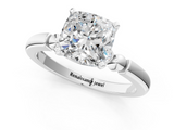 White gold Cushion Solitaire Beaded Band with Four-Prong Setting_70