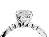 White gold Cushion Solitaire Beaded Band with Four-Prong Setting_73