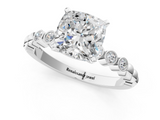White gold Cushion Solitaire Bezel Accent Diamond Engagement Ring with Beaded Band and Four-Prong Setting_68