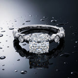 White gold Cushion Solitaire Bezel-Set Diamond Ring with Beaded Band and Four-Prong Setting_16