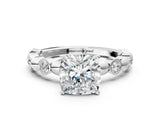 White gold Cushion Solitaire Bezel-Set Diamond Ring with Beaded Band and Four-Prong Setting_52