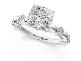 White gold Cushion Solitaire Bezel-Set Diamond Ring with Beaded Band and Four-Prong Setting_53