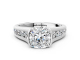 White gold Cushion Solitaire Bezel-Set Diamond Ring with Channel-Set Band_56